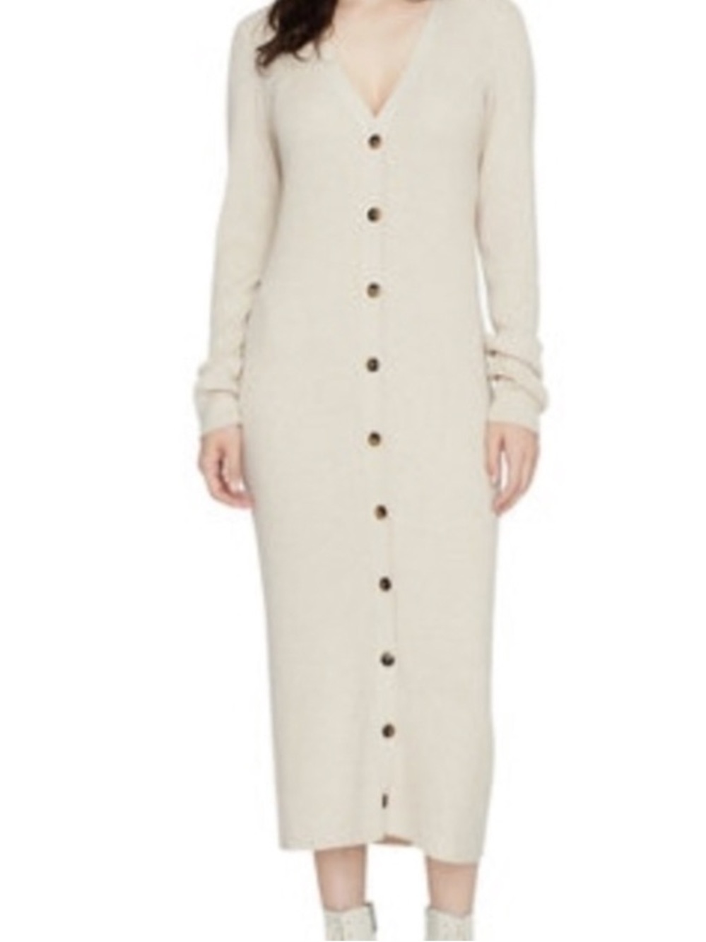Sanctuary Cream Button-Front V-Neck Knit Midi Dress women’s size Medium